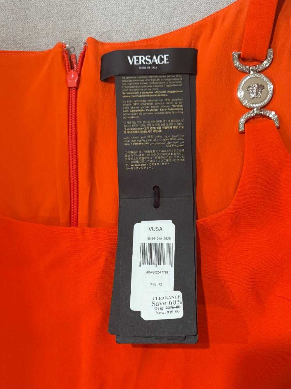 Versace Techno Cady Dress 10164101A12825 Size 6 US/M Papaya NWT - Picture 6 of 6